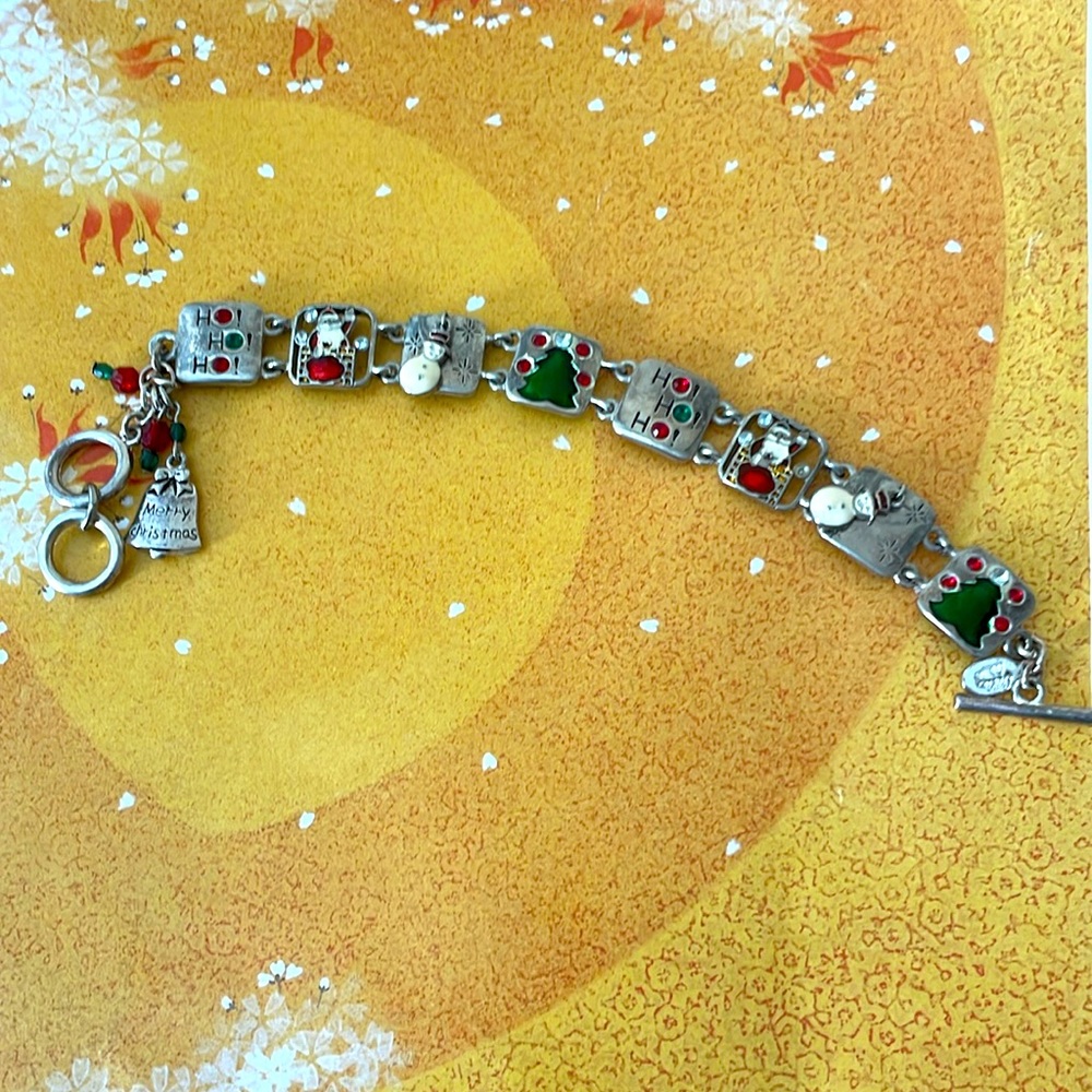 Vintage Silver Tone Chain Bracelet with Christmas Charms